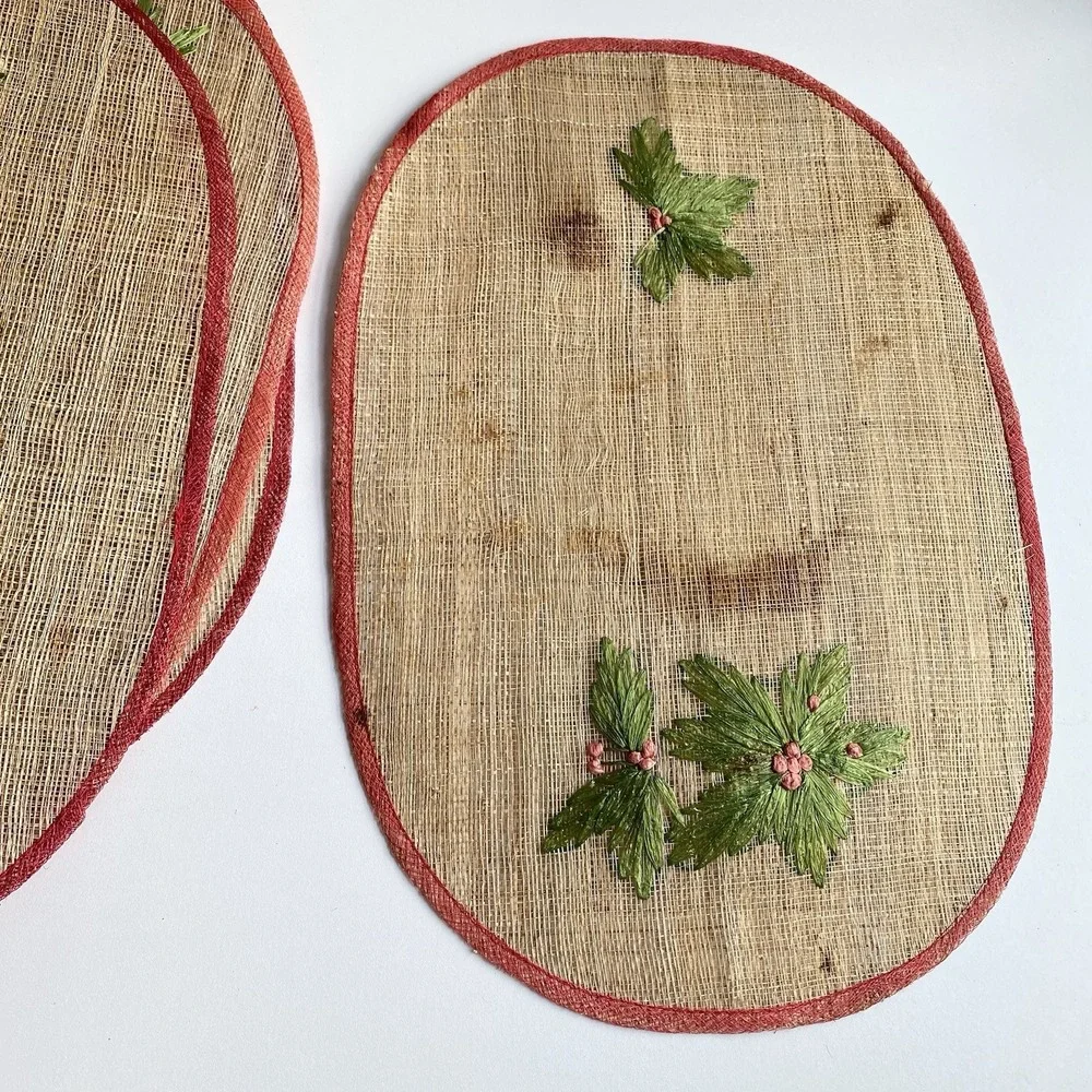 Set‎ Of 8 Vintage Christmas Placemats Floral Boho Straw Placemats 100% Abaca